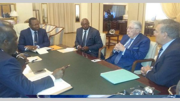 *** Local Caption *** Les membres du gouvernement en pleine discutions avec le prsident du groupe Bollor Gabon, Antoine Horvarth.