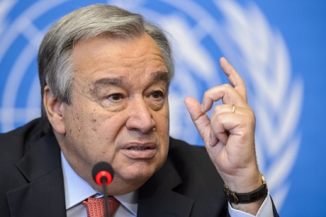 United Nations High Commissioner for Refugees (UNHCR) Antonio Guterres attends a press conference following the UNHCRs annual Executive Committee meeting on October 3, 2014 at the United Nations Office at Geneva.  AFP PHOTO / FABRICE COFFRINI        (Photo credit should read FABRICE COFFRINI/AFP/Getty Images)