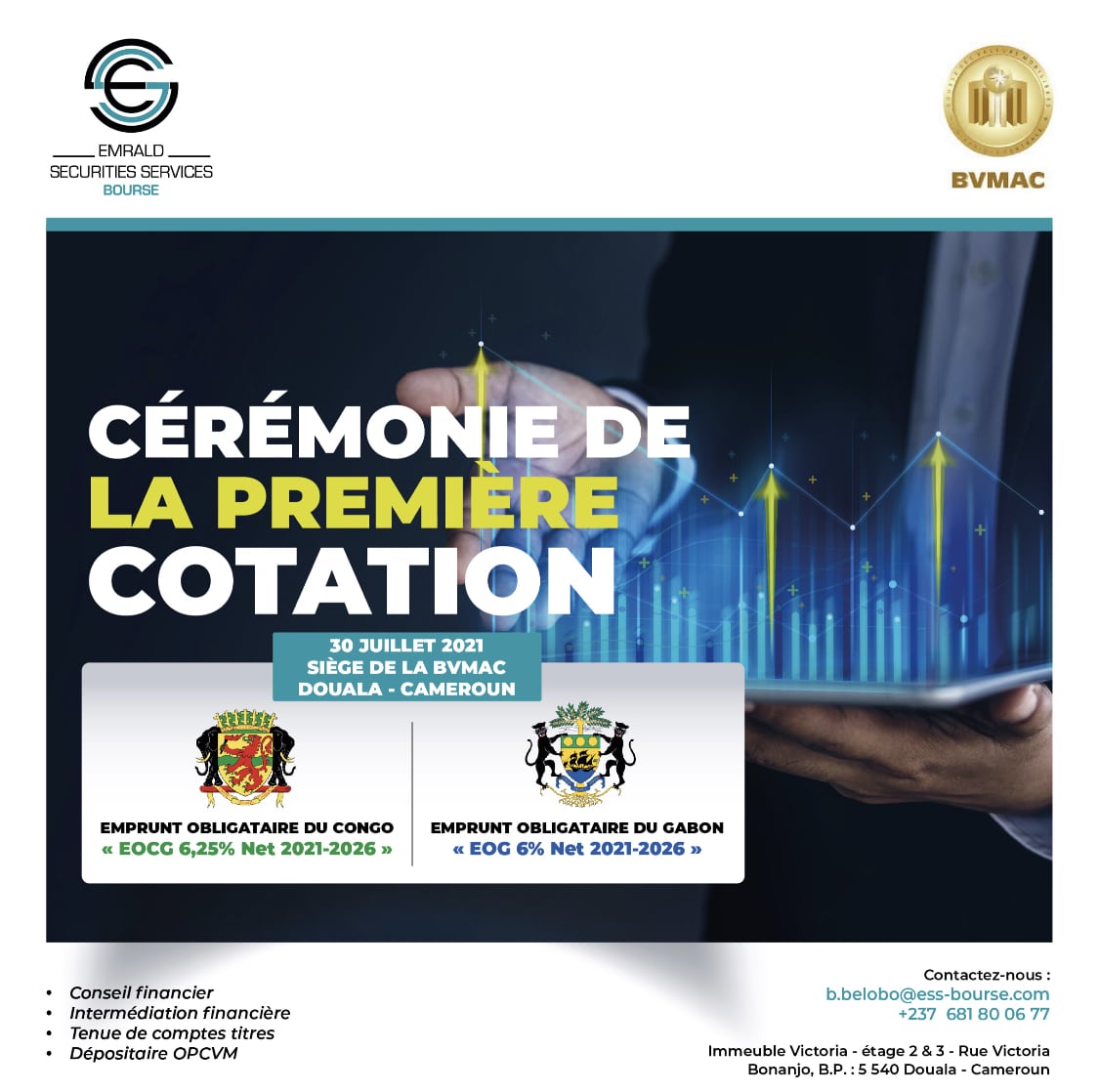 BVMAC: cérémonie de première cotation des valeurs «EOCG 6,25% NET 2021-2026» et «EOG 6% NET 2021-2026»