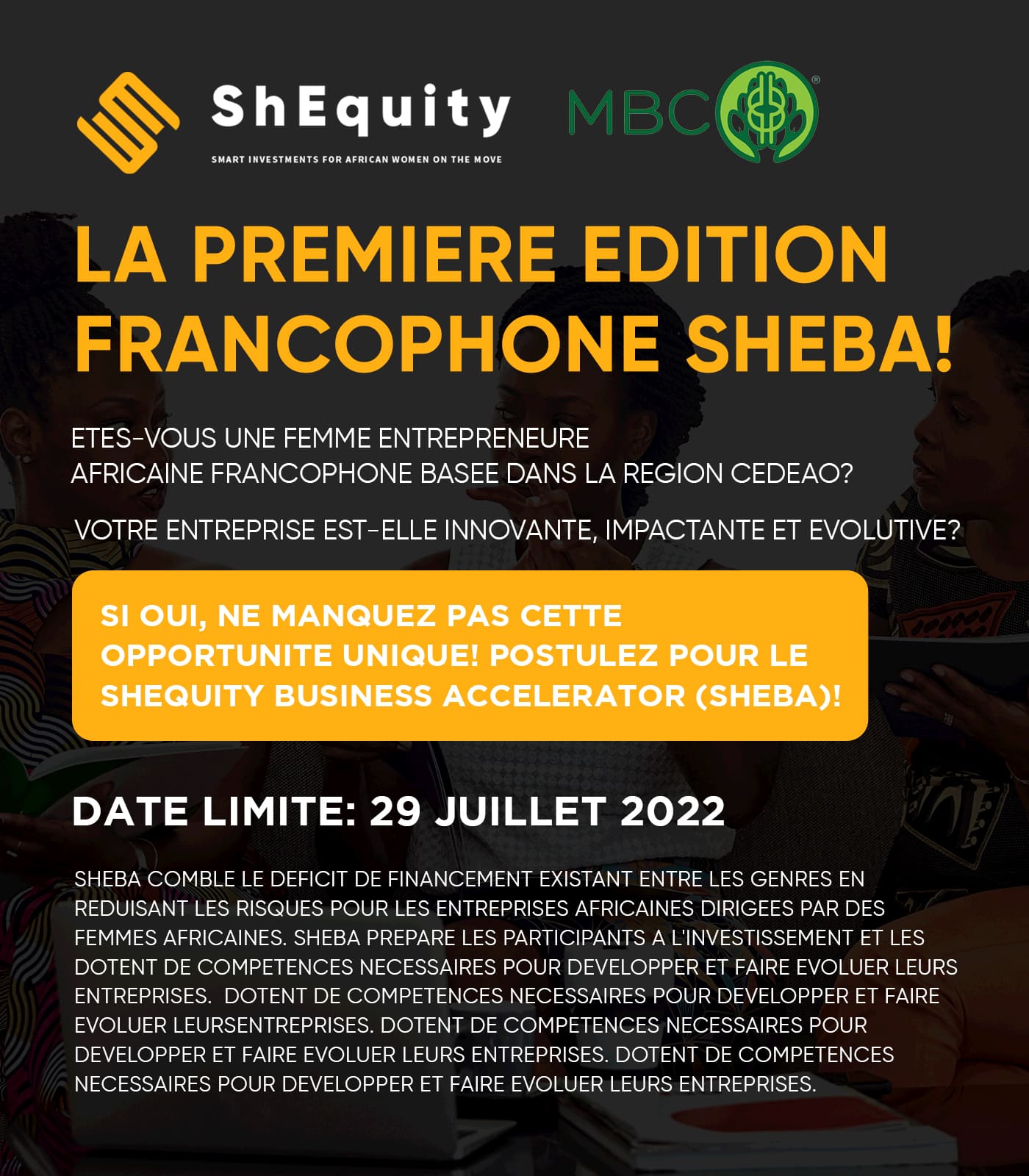ShEquity Lance la Première Edition Francophone de son Program d&rsquo;accélération, SHEBA !