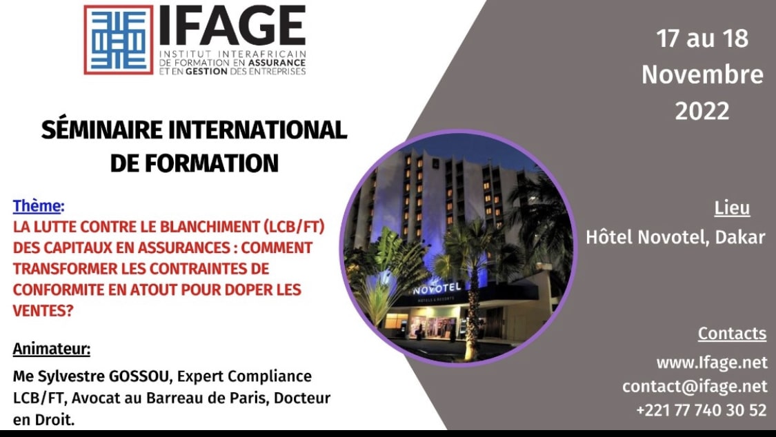 Sénégal: IFAGE organise un séminaire international sur la lutte contre le blanchiment de capitaux en assurance