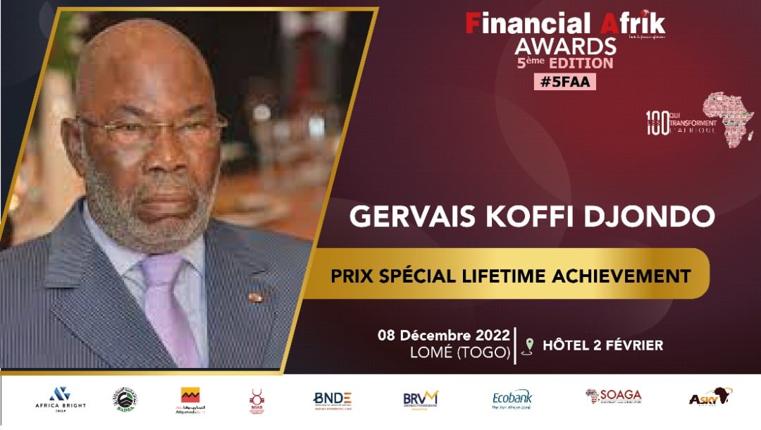 Financial Afrik Awards 2022 : Gervais Koffi Djondo, co-fondateur Ecobank et Asky, Prix spécial Lifetime achievement