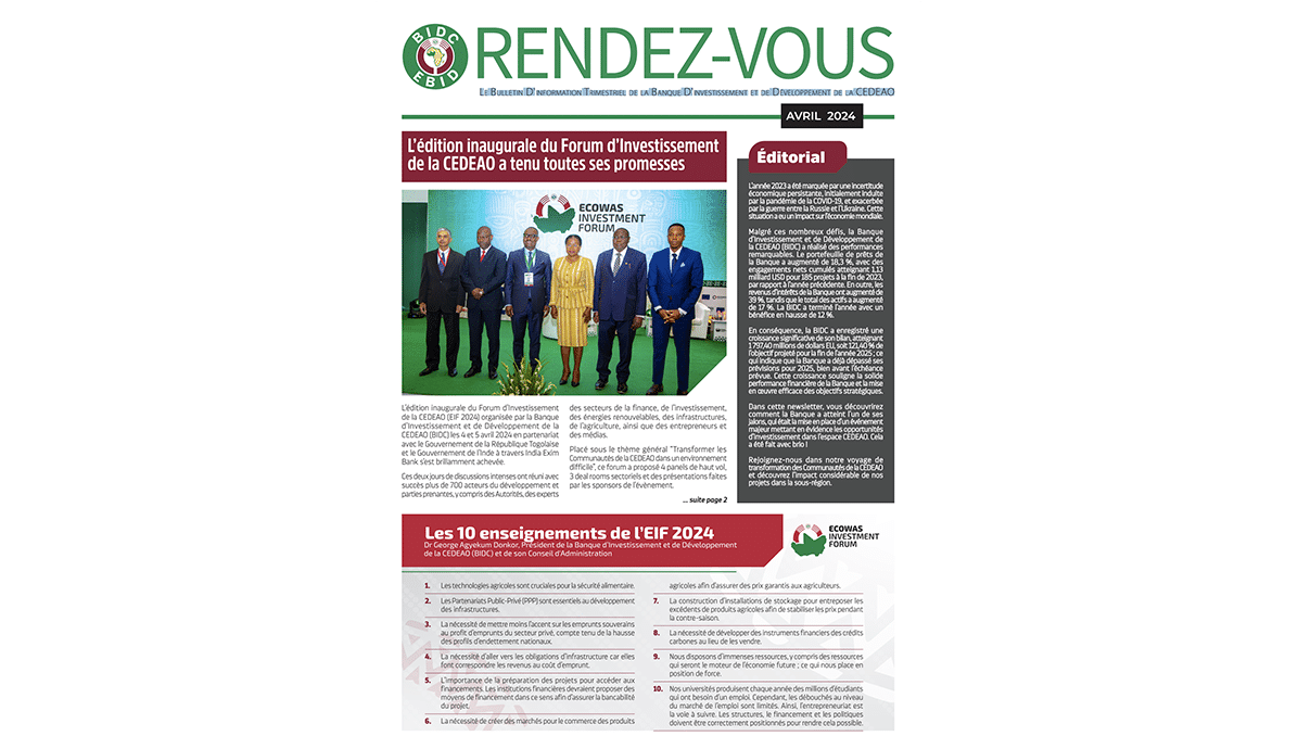 Rendez-vous,  le bulletin d’information trimestriel de la Banque D’investissement et de Développement de la CEDEAO