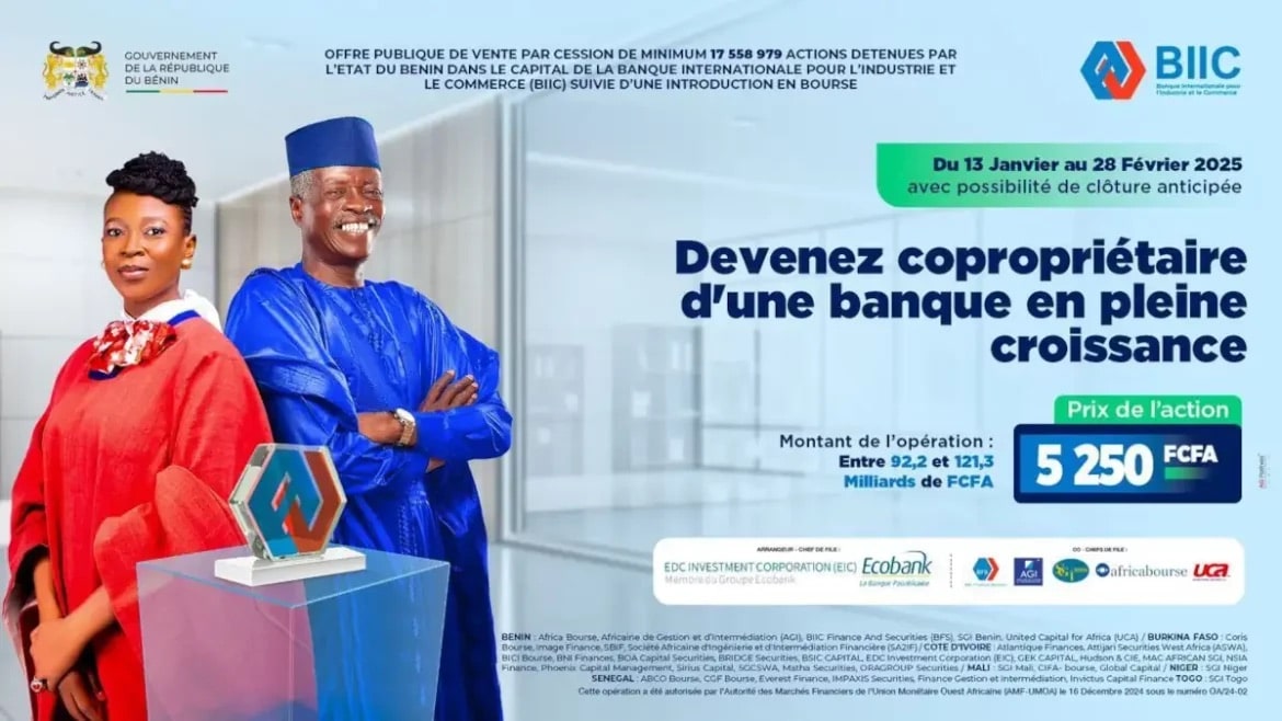 Offre Publique de Vente : L’Etat du Bénin cède ses 17 558 979 actions détenues dans le capital de la banque BIIC 