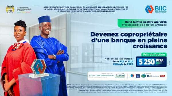 Le Bénin gagnant dans  l’OPV Banque Internationale pour l’Industrie et le Commerce (BIIC)