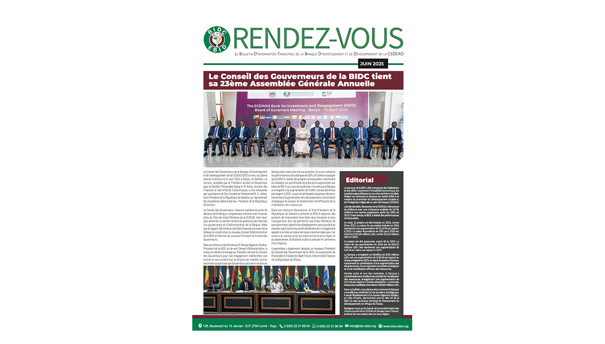 Rendez-vous,  le bulletin d’information trimestriel de la Banque d’Investissement et de Développement de la CEDEAO