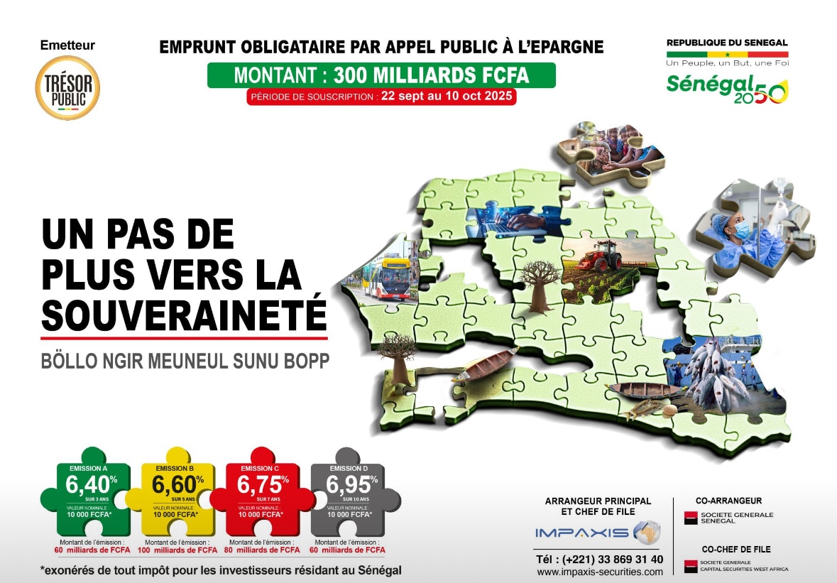 Avec un APE de 300 milliards de FCFA, le Sénégal teste sa signature sur le marché financier de l’UEMOA