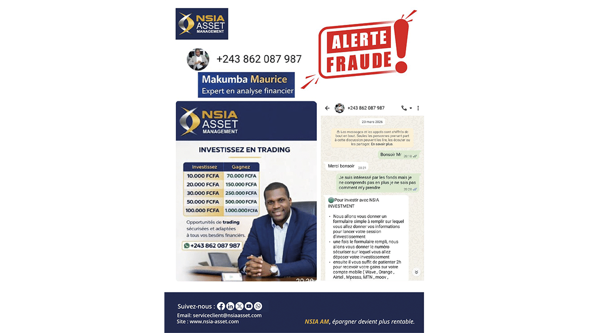 Alerte fraude – Usurpation de l’identité de NSIA Asset Management