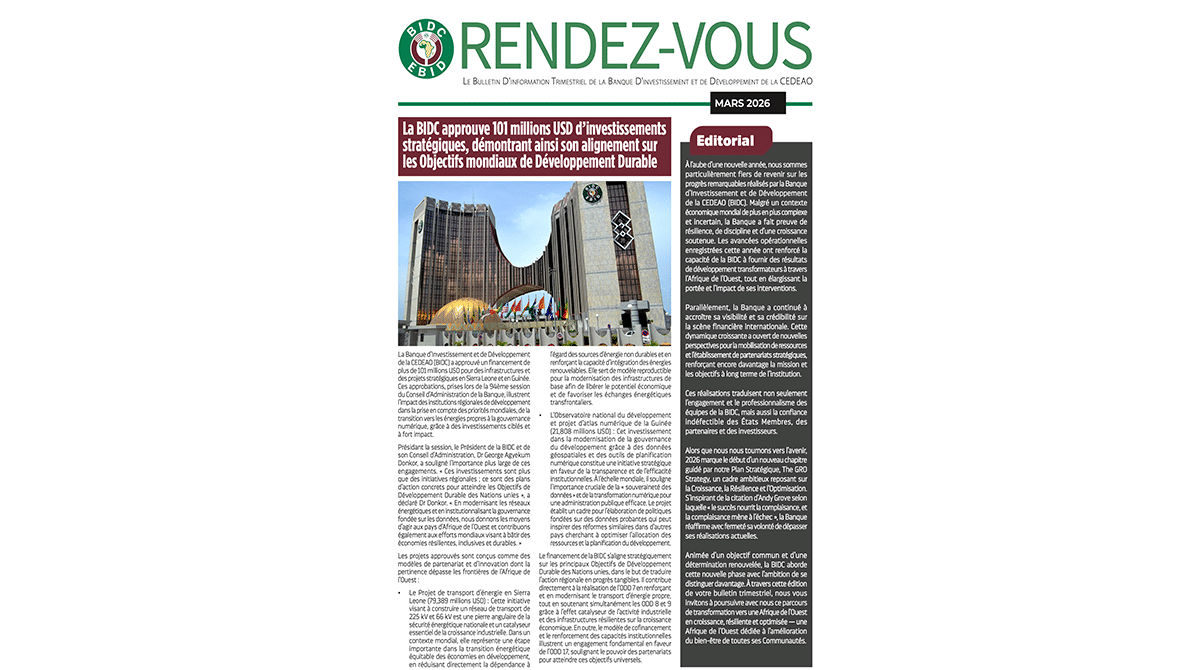 Rendez-vous : le bulletin d’information trimestriel de la Banque d’Investissement et de Développement de la CEDEAO